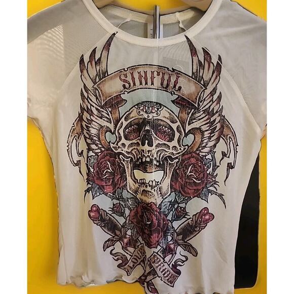 Sinful by affliction Rose Dagger short sleeve T-shirt XS NWT New CR3 Sheer - Picture 1 of 4